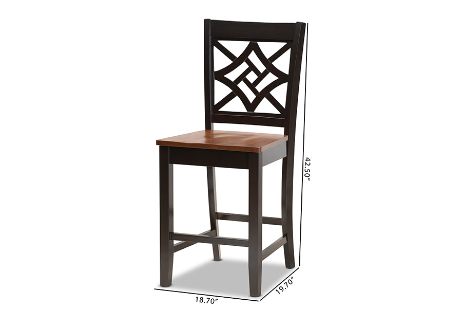 Baxton Studio Nicolette Modern and Contemporary Two-Tone Dark Brown and Walnut Brown Finished Wood 2-Piece Counter Stool Set | Counter Stools | Modishstore - 7
