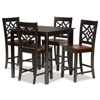Baxton Studio Nicolette Modern and Contemporary Two-Tone Dark Brown and Walnut Brown Finished Wood 5-Piece Pub Set | Dining Sets | Modishstore
