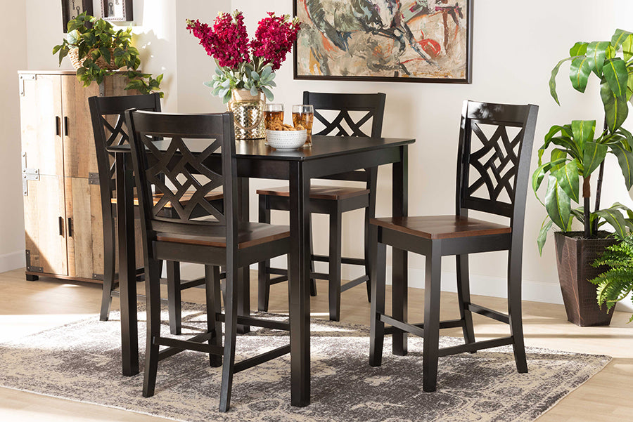 Baxton Studio Nicolette Modern and Contemporary Two-Tone Dark Brown and Walnut Brown Finished Wood 5-Piece Pub Set | Dining Sets | Modishstore - 2