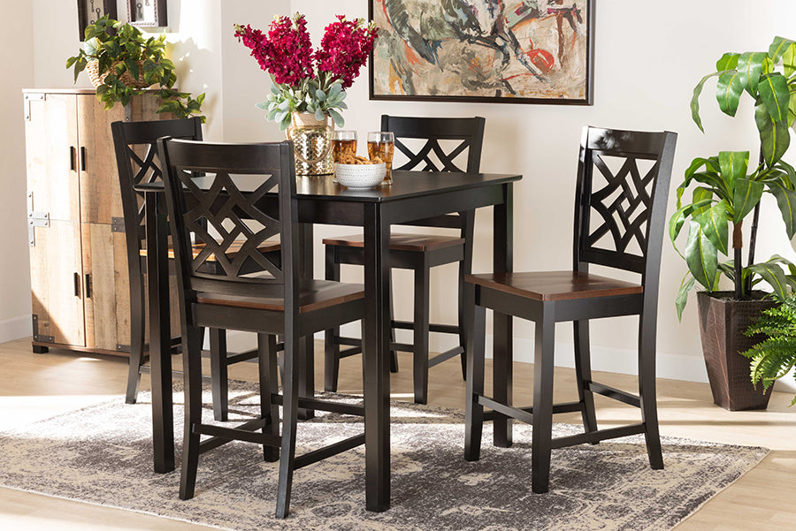 Baxton Studio Nicolette Modern and Contemporary Two-Tone Dark Brown and Walnut Brown Finished Wood 5-Piece Pub Set | Dining Sets | Modishstore - 2
