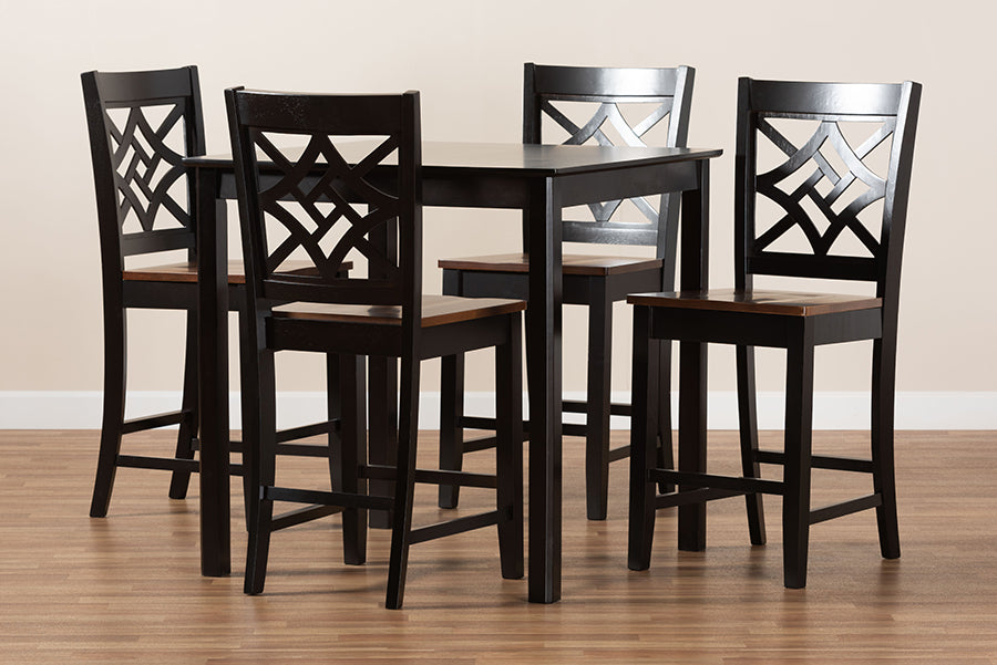 Baxton Studio Nicolette Modern and Contemporary Two-Tone Dark Brown and Walnut Brown Finished Wood 5-Piece Pub Set | Dining Sets | Modishstore - 3