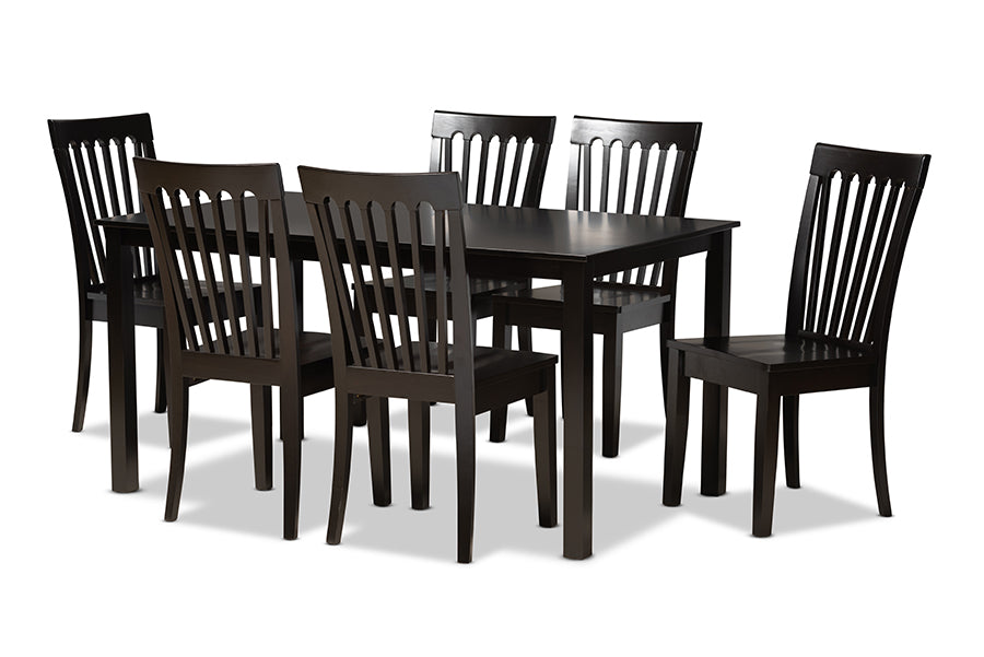 baxton studio erion modern and contemporary dark brown finished wood 7 piece dining set | Modish Furniture Store-2