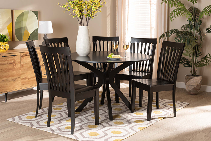 Baxton Studio Zora Modern and Contemporary Dark Brown Finished Wood 7-Piece Dining Set | Dining Sets | Modishstore