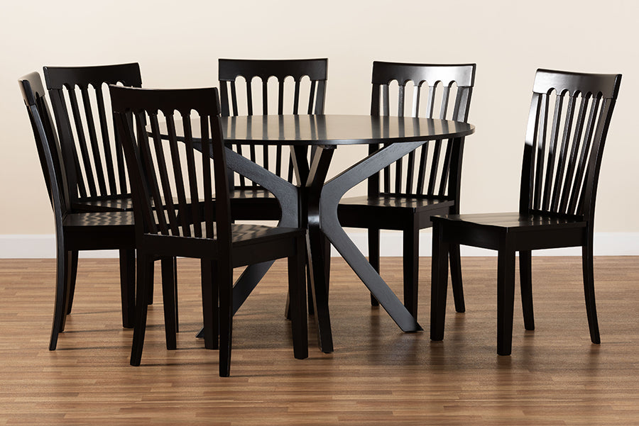 Baxton Studio Zora Modern and Contemporary Dark Brown Finished Wood 7-Piece Dining Set | Dining Sets | Modishstore - 3
