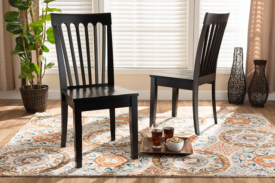 Baxton Studio Minette Modern and Contemporary Transitional Dark Brown Finished Wood 2-Piece Dining Chair Set | Modishstore | Dining Chairs