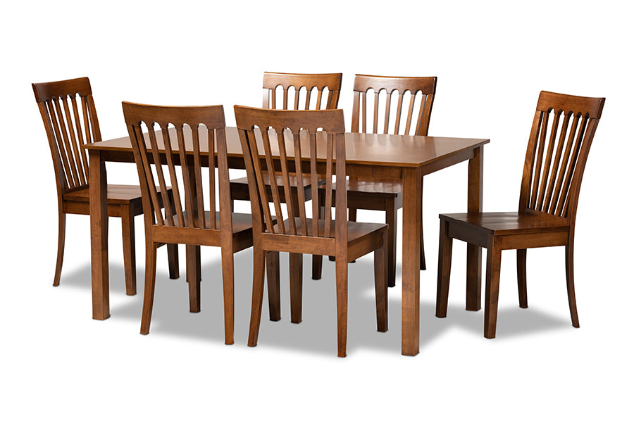 baxton studio erion modern and contemporary walnut brown finished wood 7 piece dining set | Modish Furniture Store-2