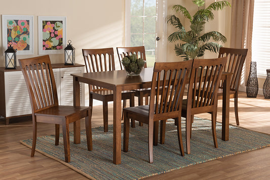 Baxton Studio Erion Modern and Contemporary Walnut Brown Finished Wood 7-Piece Dining Set | Modishstore | Dining Sets