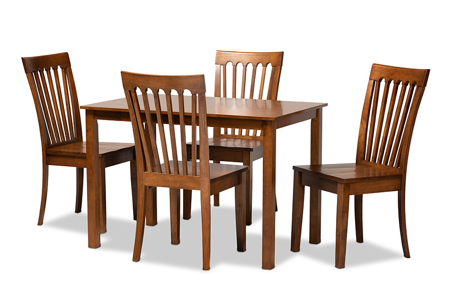 baxton studio erion modern and contemporary walnut brown finished wood 5 piece dining set | Modish Furniture Store-2