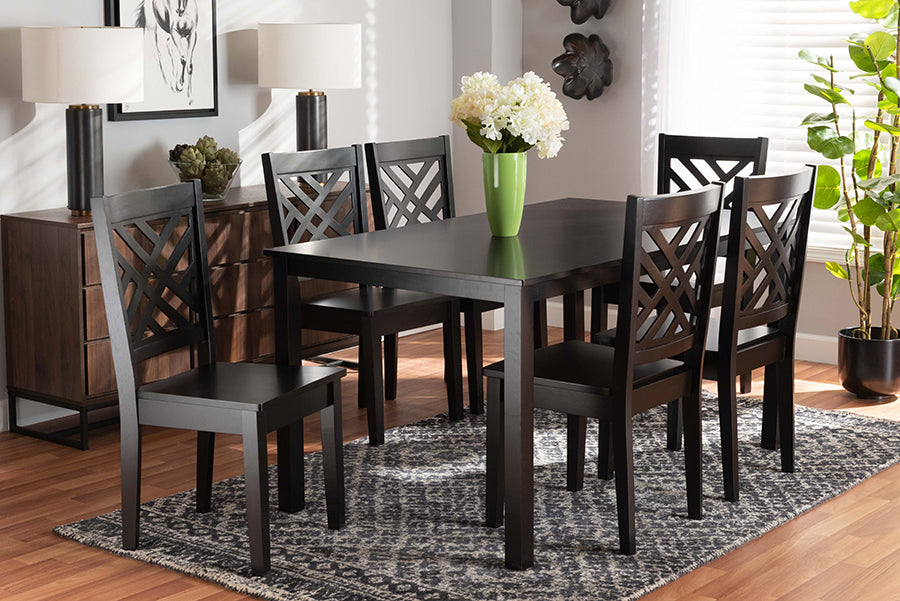 baxton studio ani modern and contemporary dark brown finished wood 7 piece dining set | Modish Furniture Store-2
