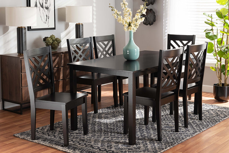 Baxton Studio Ani Modern and Contemporary Dark Brown Finished Wood 7-Piece Dining Set | Modishstore | Dining Sets