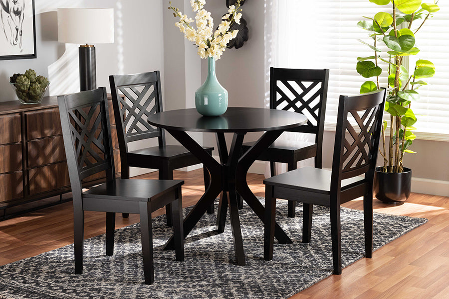 Baxton Studio Ela Modern and Contemporary Dark Brown Finished Wood 5-Piece Dining Set | Modishstore | Dining Sets