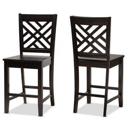 Baxton Studio Caron Modern and Contemporary Transitional Dark Brown Finished Wood 2-Piece Counter Stool Set | Counter Stools | Modishstore