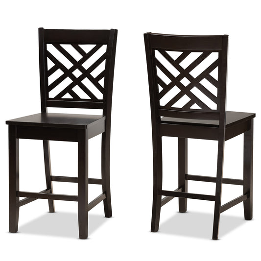 Baxton Studio Caron Modern and Contemporary Transitional Dark Brown Finished Wood 2-Piece Counter Stool Set | Counter Stools | Modishstore