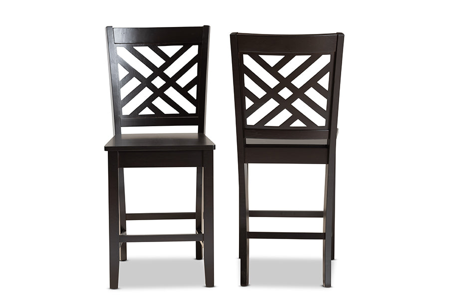Baxton Studio Caron Modern and Contemporary Transitional Dark Brown Finished Wood 2-Piece Counter Stool Set | Counter Stools | Modishstore - 6