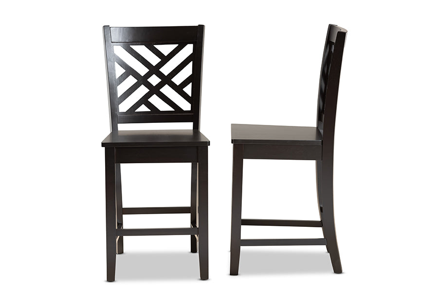 Baxton Studio Caron Modern and Contemporary Transitional Dark Brown Finished Wood 2-Piece Counter Stool Set | Counter Stools | Modishstore - 5