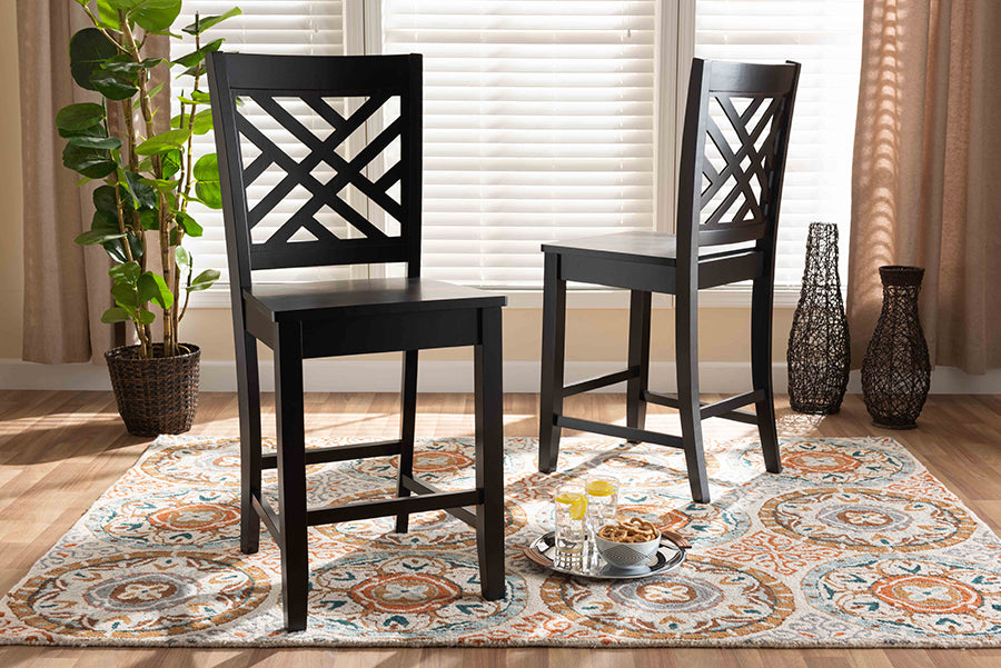 Baxton Studio Caron Modern and Contemporary Transitional Dark Brown Finished Wood 2-Piece Counter Stool Set | Counter Stools | Modishstore - 2