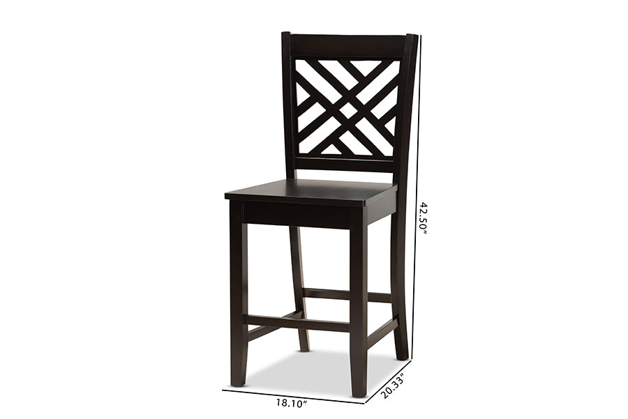 Baxton Studio Caron Modern and Contemporary Transitional Dark Brown Finished Wood 2-Piece Counter Stool Set | Counter Stools | Modishstore - 7