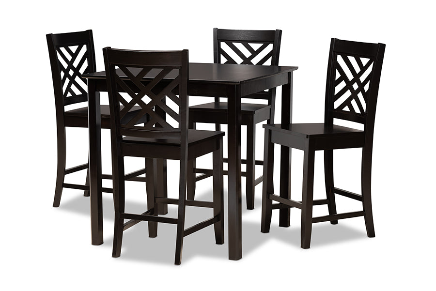 baxton studio caron modern and contemporary dark brown finished wood 5 piece pub set | Modish Furniture Store-2