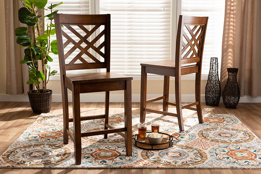 Baxton Studio Caron Modern and Contemporary Transitional Dark Brown Finished Wood 2-Piece Counter Stool Set | Counter Stools | Modishstore - 9