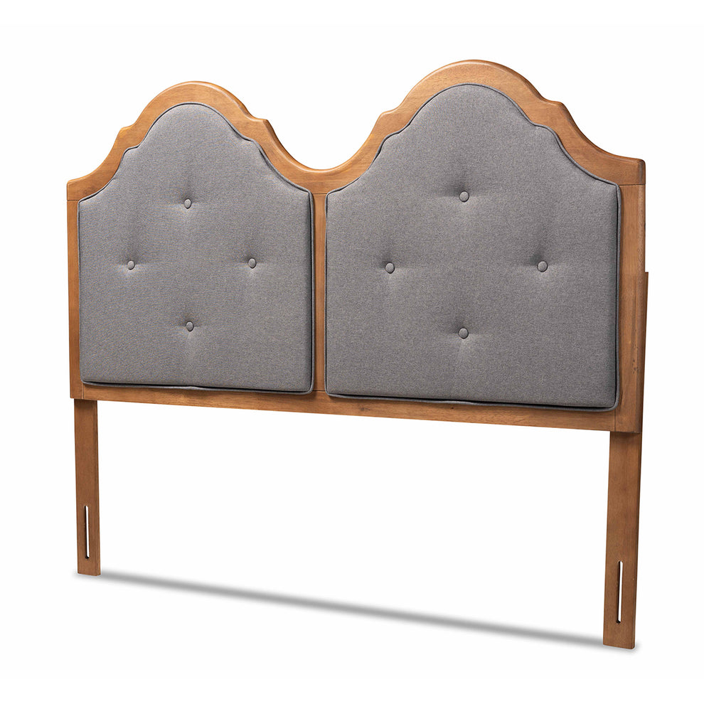 Baxton Studio Falk Vintage Classic Traditional Dark Grey Fabric Upholstered and Walnut Brown Finished Wood Queen Size Arched Headboard | Headboards | Modishstore - 2