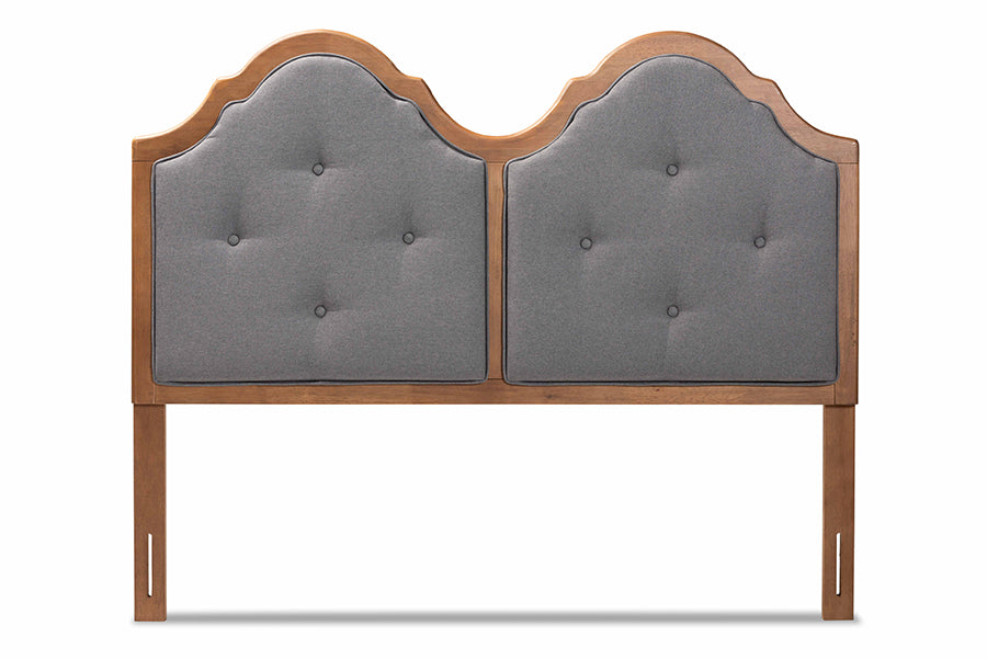 Baxton Studio Falk Vintage Classic Traditional Dark Grey Fabric Upholstered and Walnut Brown Finished Wood Queen Size Arched Headboard | Headboards | Modishstore - 5