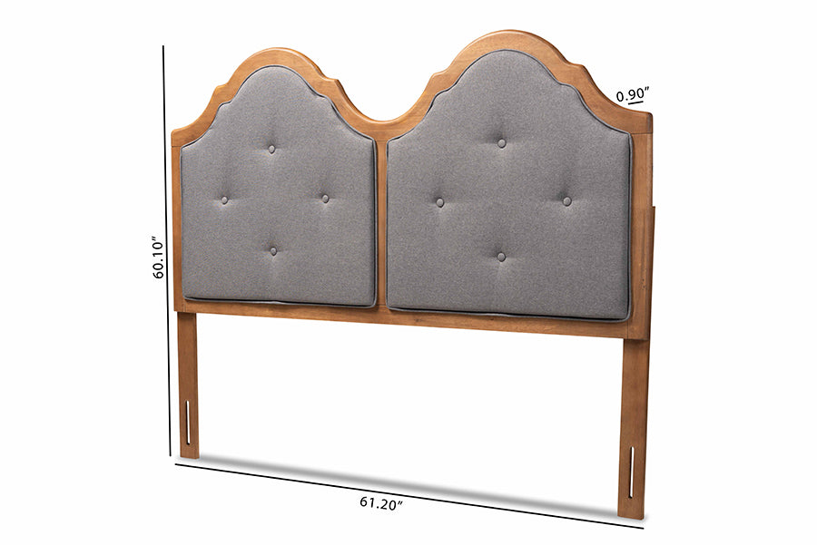 Baxton Studio Falk Vintage Classic Traditional Dark Grey Fabric Upholstered and Walnut Brown Finished Wood Queen Size Arched Headboard | Headboards | Modishstore - 4