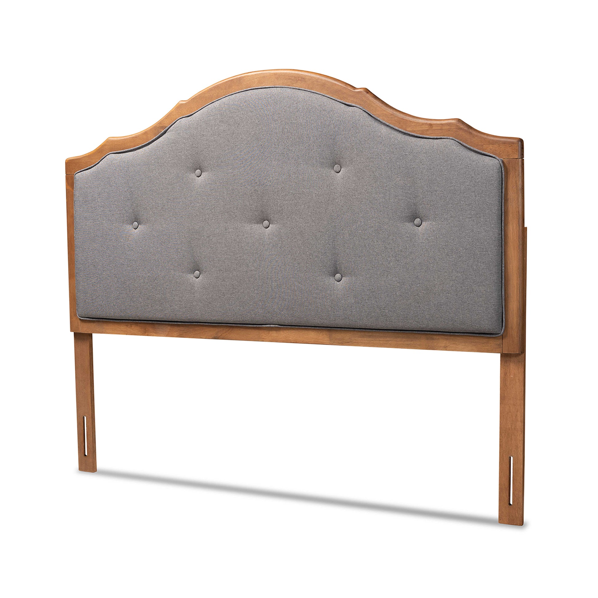 Baxton Studio Gala Vintage Classic Traditional Dark Grey Fabric Upholstered and Walnut Brown Finished Wood Queen Size Arched Headboard | Headboards | Modishstore - 2