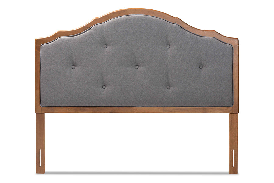 Baxton Studio Gala Vintage Classic Traditional Dark Grey Fabric Upholstered and Walnut Brown Finished Wood Queen Size Arched Headboard | Headboards | Modishstore - 5
