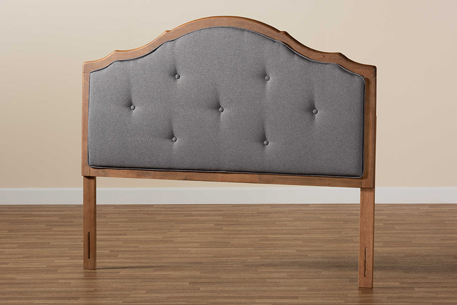 Baxton Studio Gala Vintage Classic Traditional Dark Grey Fabric Upholstered and Walnut Brown Finished Wood Queen Size Arched Headboard | Headboards | Modishstore - 3