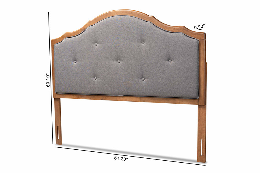 Baxton Studio Gala Vintage Classic Traditional Dark Grey Fabric Upholstered and Walnut Brown Finished Wood Queen Size Arched Headboard | Headboards | Modishstore - 4