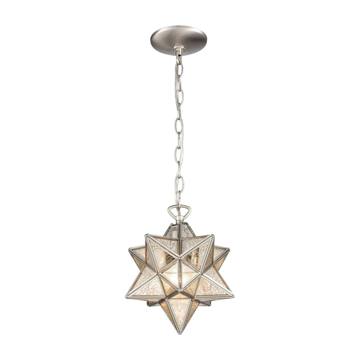 Moravian Star 1-Light Mini Pendant in Polished Nickel with Silver Mercury Glass - Small ELK Home | Pendant Lamps | Modishstore