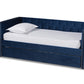 baxton studio larkin modern and contemporary navy blue velvet fabric upholstered twin size daybed with trundle | Modish Furniture Store-2