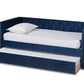 baxton studio larkin modern and contemporary navy blue velvet fabric upholstered twin size daybed with trundle | Modish Furniture Store-3