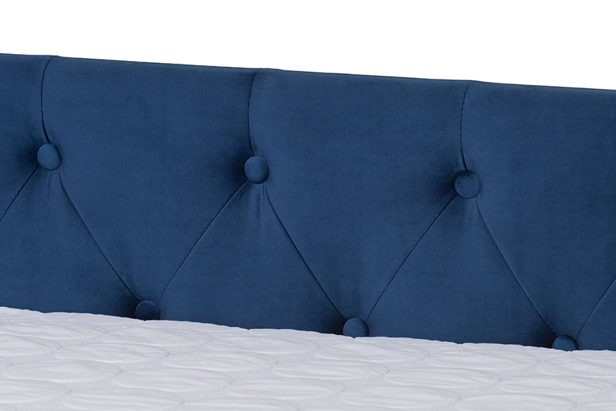 Baxton Studio Larkin Modern and Contemporary Navy Blue Velvet Fabric Upholstered Queen Size Daybed with Trundle | Daybeds | Modishstore - 5