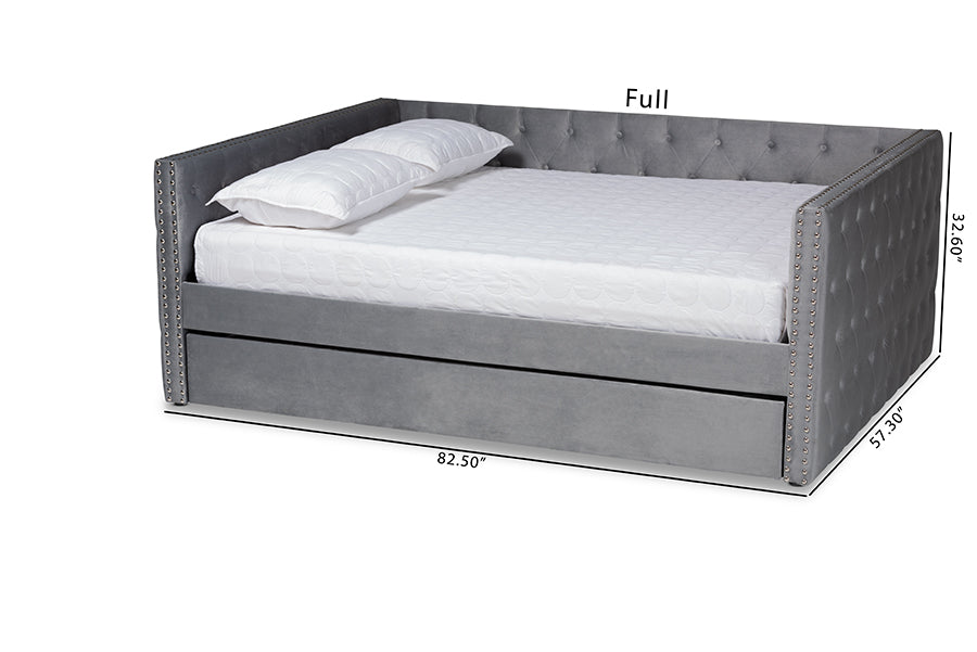 Baxton Studio Larkin Modern and Contemporary Grey Velvet Fabric Upholstered Full Size Daybed with Trundle | Daybeds | Modishstore - 7