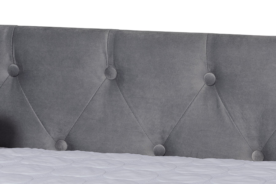 Baxton Studio Larkin Modern and Contemporary Grey Velvet Fabric Upholstered Full Size Daybed with Trundle | Daybeds | Modishstore - 5