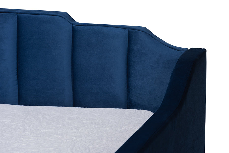 Baxton Studio Lennon Modern and Contemporary Navy Blue Velvet Fabric Upholstered Twin Size Daybed with Trundle | Daybeds | Modishstore - 5