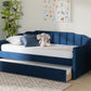 Baxton Studio Lennon Modern and Contemporary Navy Blue Velvet Fabric Upholstered Full Size Daybed with Trundle | Daybeds | Modishstore