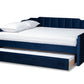 Baxton Studio Lennon Modern and Contemporary Navy Blue Velvet Fabric Upholstered Full Size Daybed with Trundle | Daybeds | Modishstore - 14