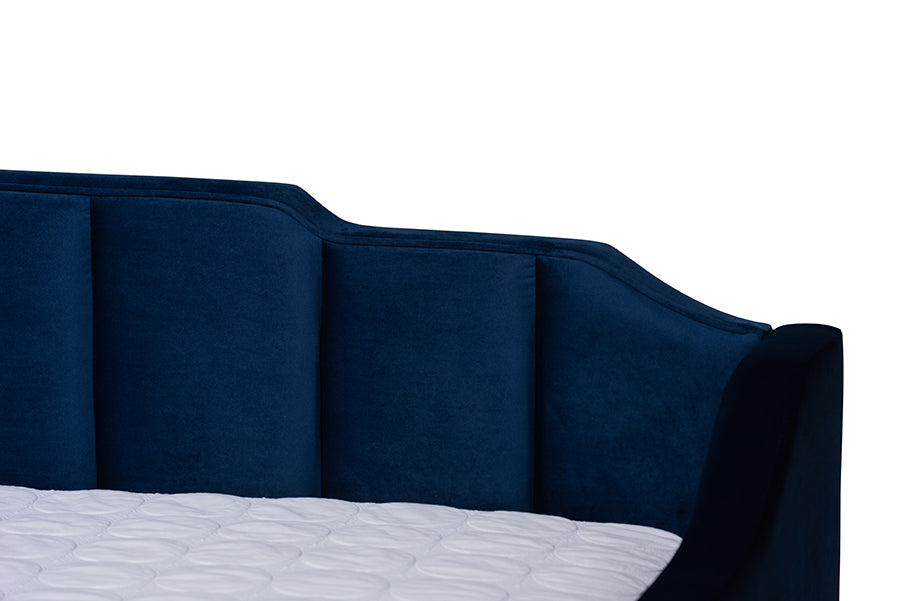Baxton Studio Lennon Modern and Contemporary Navy Blue Velvet Fabric Upholstered Full Size Daybed with Trundle | Daybeds | Modishstore - 13