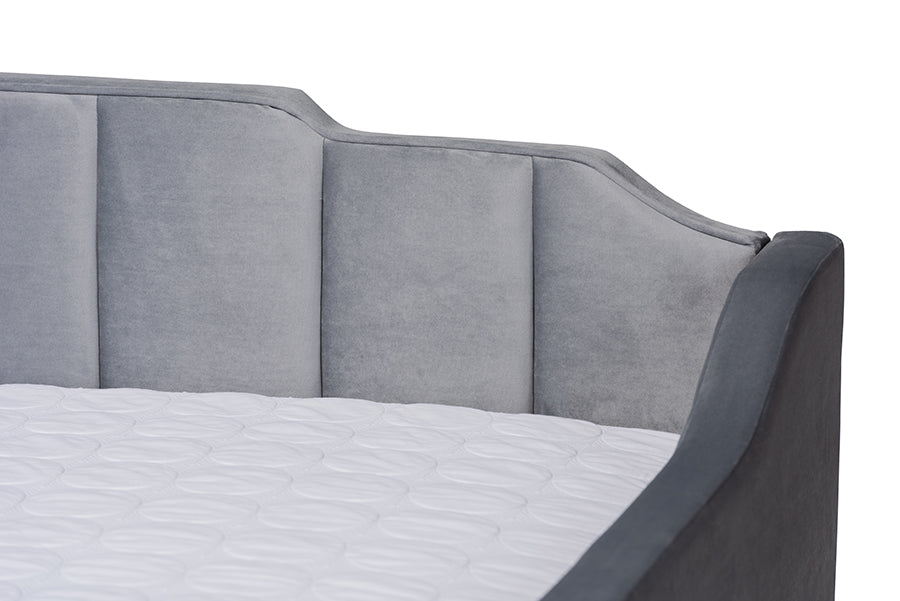 Baxton Studio Lennon Modern and Contemporary Grey Velvet Fabric Upholstered Full Size Daybed with Trundle | Daybeds | Modishstore - 5