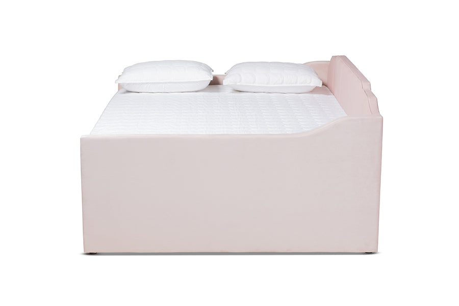 Baxton Studio Lennon Modern and Contemporary Pink Velvet Fabric Upholstered Full Size Daybed with Trundle | Daybeds | Modishstore - 5