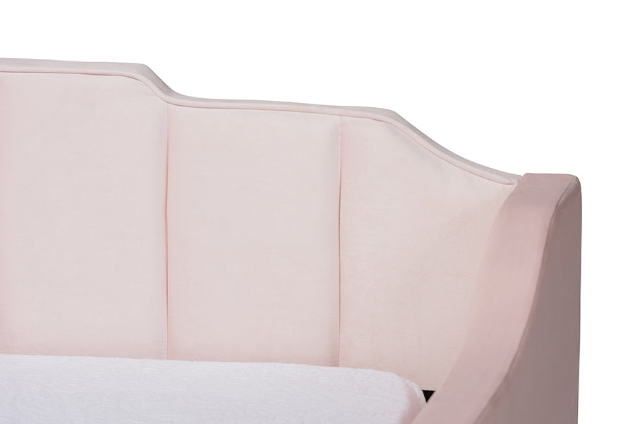 Baxton Studio Lennon Modern and Contemporary Pink Velvet Fabric Upholstered Full Size Daybed with Trundle | Daybeds | Modishstore - 4