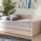 Baxton Studio Lennon Modern and Contemporary Pink Velvet Fabric Upholstered Full Size Daybed with Trundle | Daybeds | Modishstore - 3