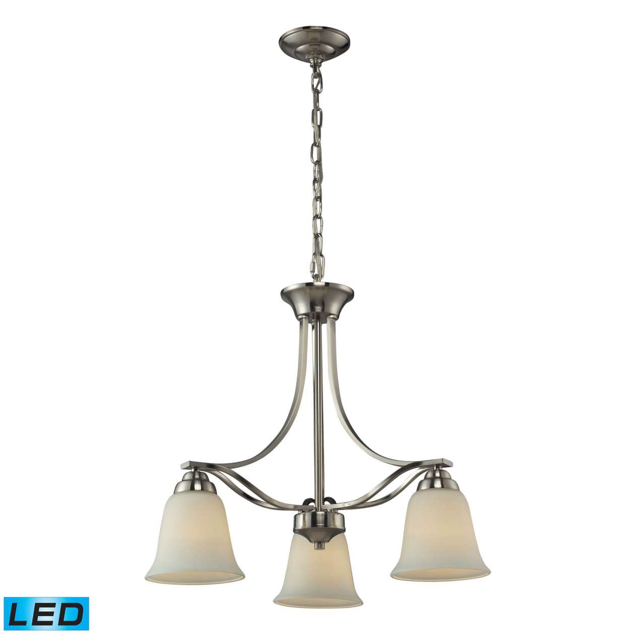 Malaga 3 Light Chandelier in Brushed Nickel - LED, 800 Lumens (2400 Lumens Total) with Full Scale Di | Chandeliers | Modishstore