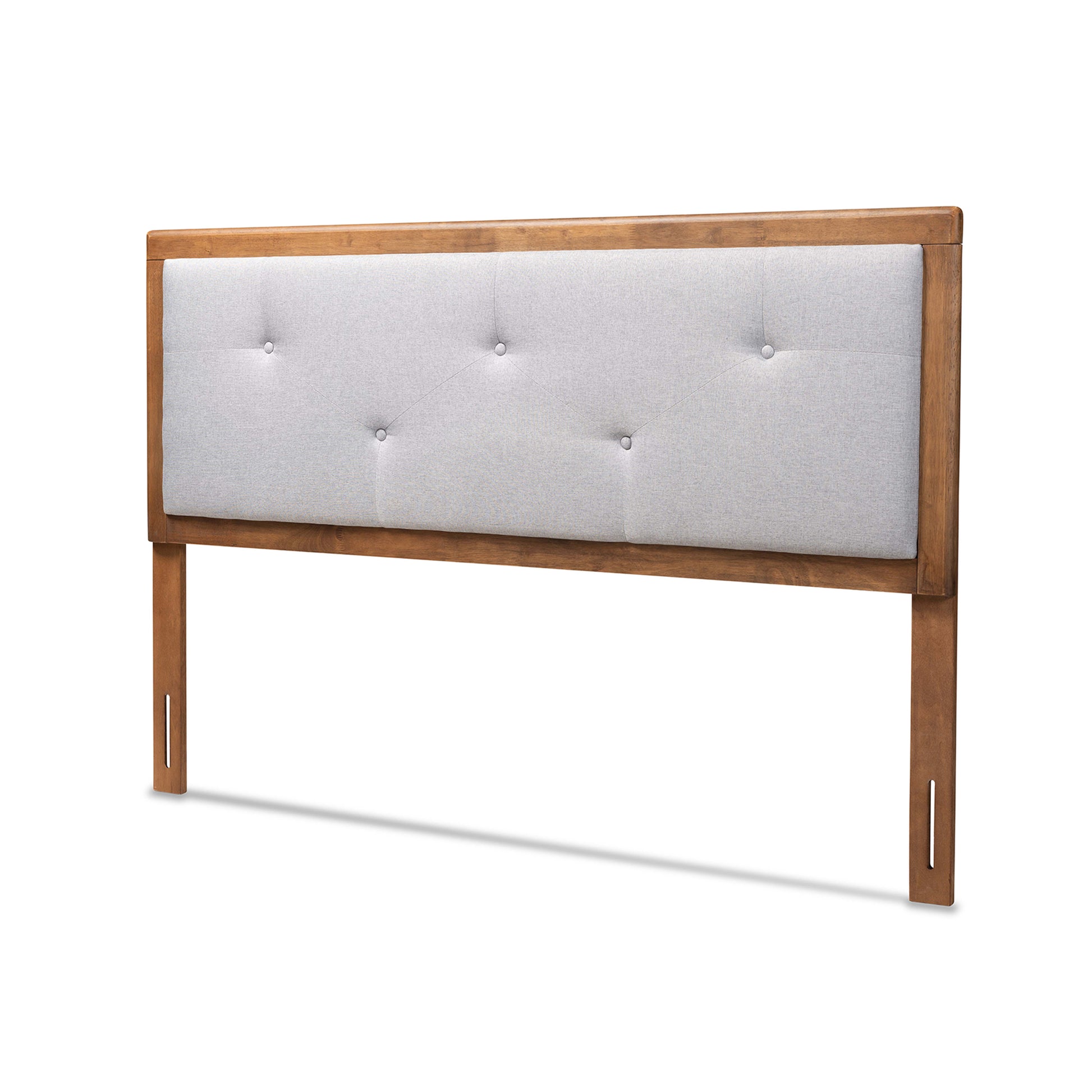 Baxton Studio Abner Modern and Contemporary Transitional Light Grey Fabric Upholstered and Walnut Brown Finished Wood Queen Size Headboard | Headboards | Modishstore - 2