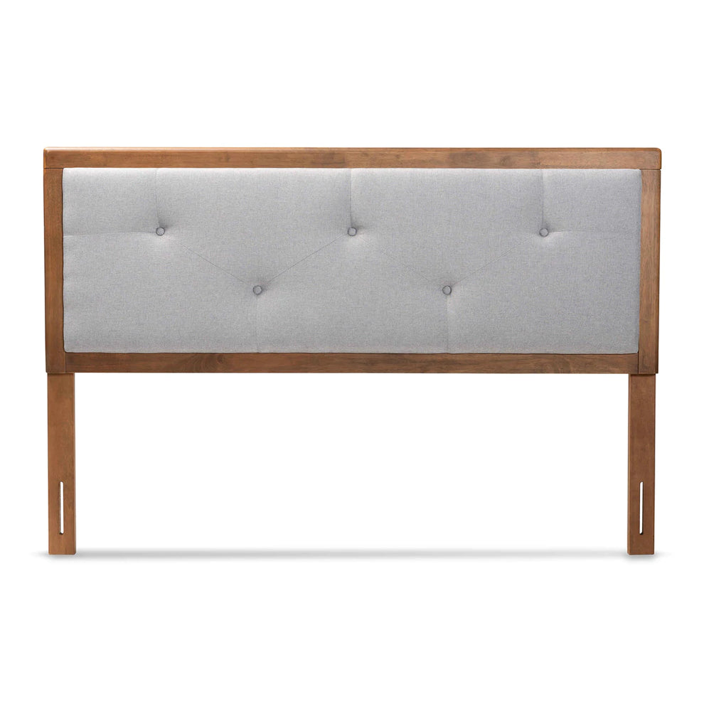 Baxton Studio Abner Modern and Contemporary Transitional Light Grey Fabric Upholstered and Walnut Brown Finished Wood Queen Size Headboard | Headboards | Modishstore - 5
