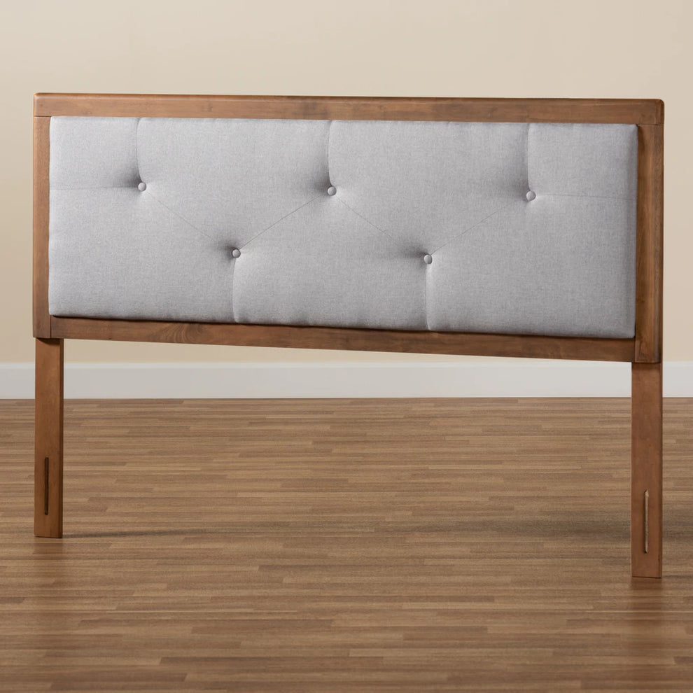 Baxton Studio Abner Modern and Contemporary Transitional Light Grey Fabric Upholstered and Walnut Brown Finished Wood Queen Size Headboard | Headboards | Modishstore - 4