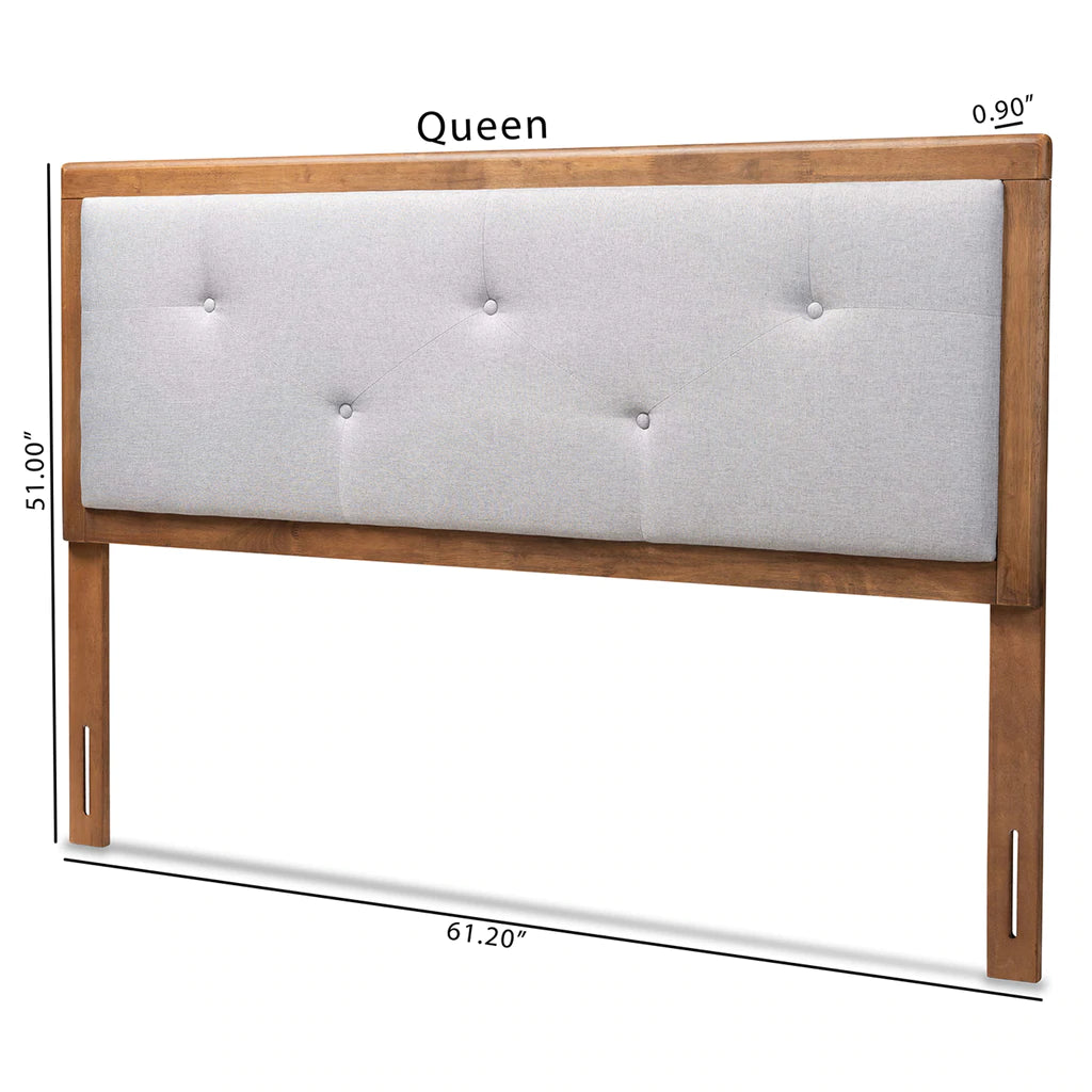 Baxton Studio Abner Modern and Contemporary Transitional Light Grey Fabric Upholstered and Walnut Brown Finished Wood Queen Size Headboard | Headboards | Modishstore - 3