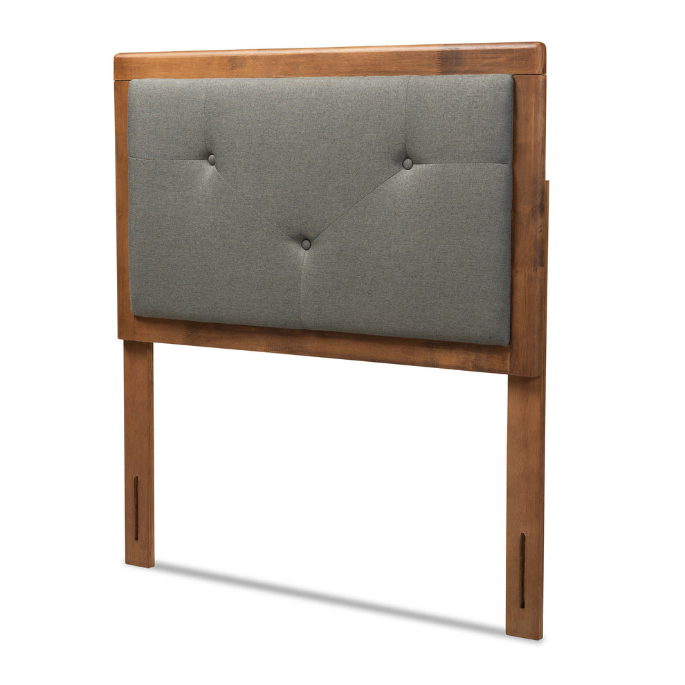 Baxton Studio Abner Modern and Contemporary Transitional Dark Grey Fabric Upholstered and Walnut Brown Finished Wood Twin Size Headboard | Headboards | Modishstore - 2